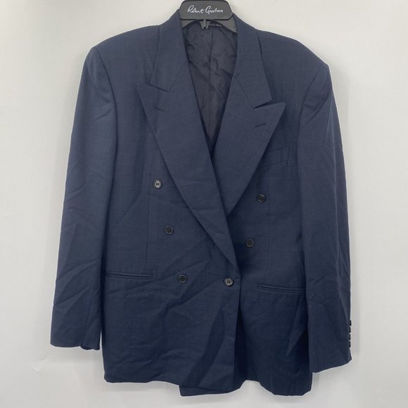 Canali Milano Men's 40 R Navy Blue Check 100% Pure Wool Suit Jacket - Picture 1 of 5
